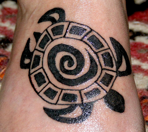 Black Ink Tribal Turtle Tattoo