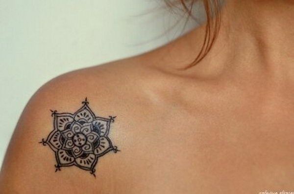 Black Mandala Flower Clavicle Tattoo