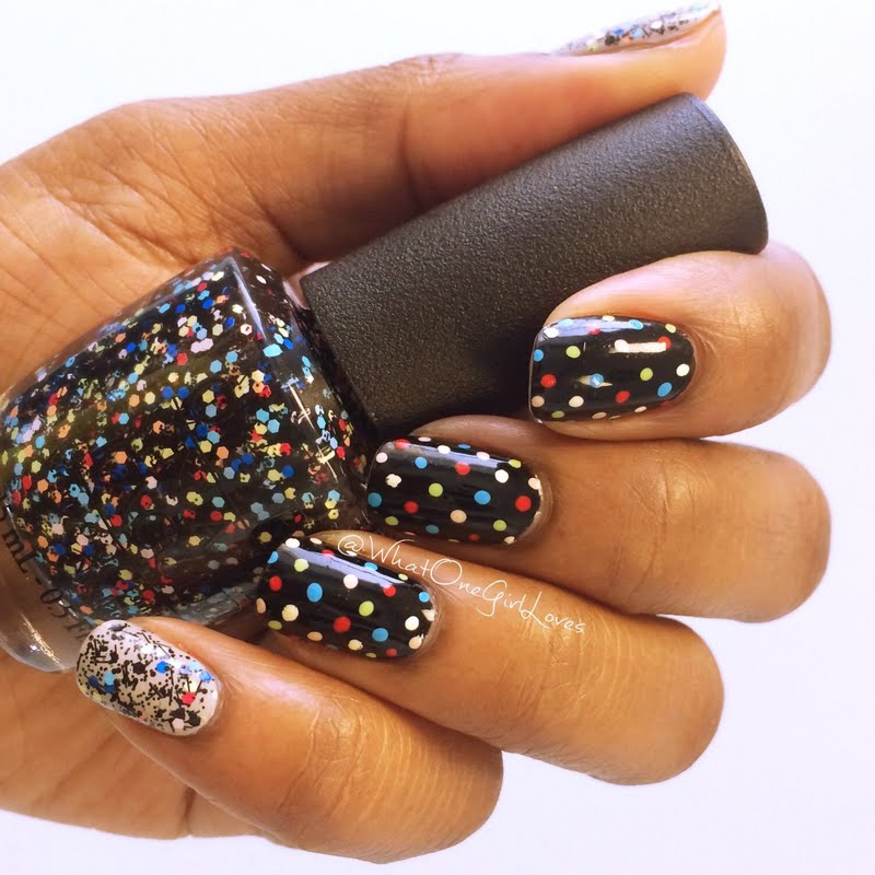 Black Nails With Multicolor Polka Dots Nail Art Design