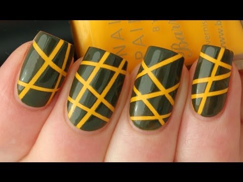 Black Nails With Yellow Stripes Nail Art