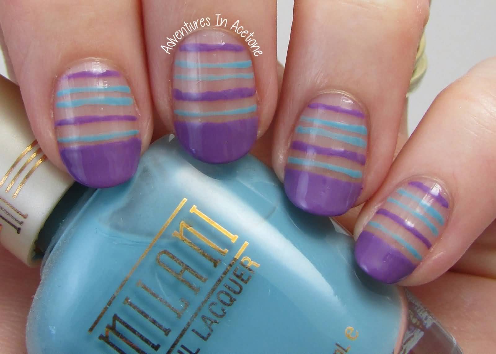 Blue And Purple Stripes Nail Art
