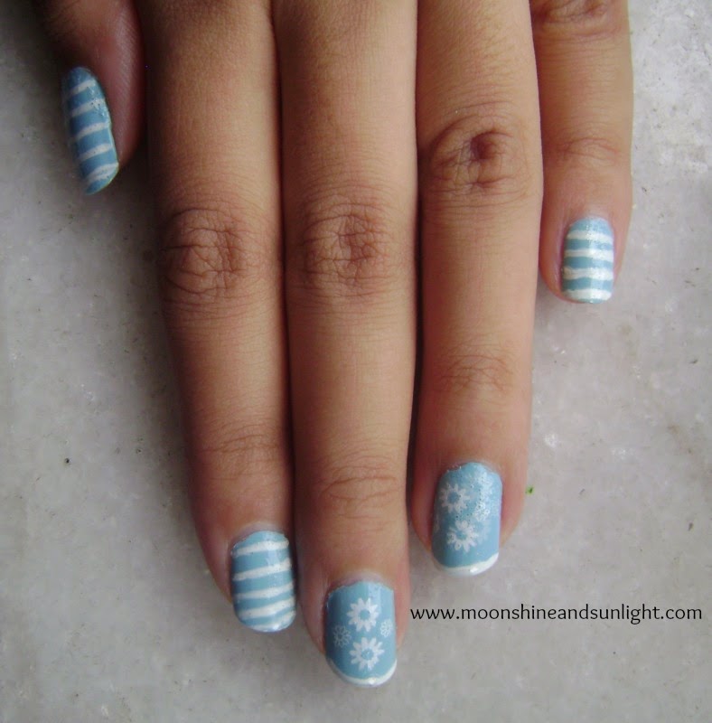 Blue And White Stripes Nail Art