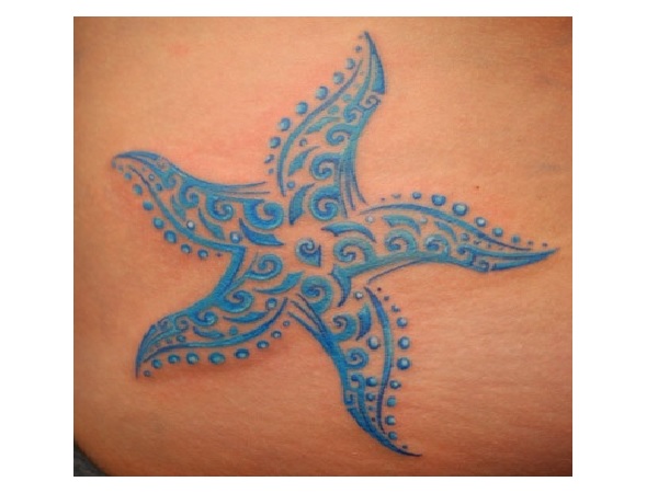 Blue Ink Tribal Starfish Tattoo
