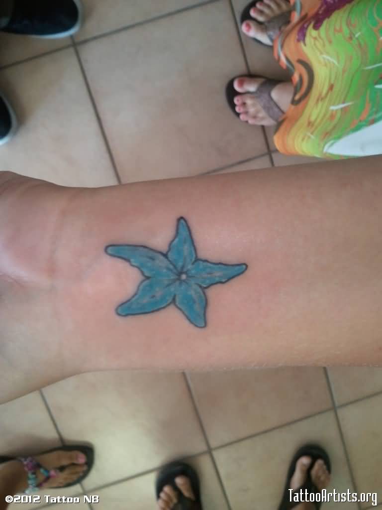 Blue Starfish Simple Tattoo On Wrist