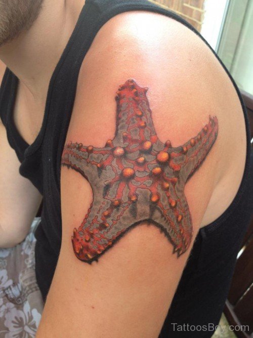 Brilliant Starfish Tattoo On Left Shoulder