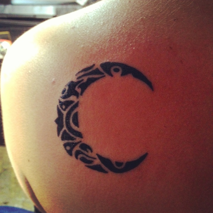 Brilliant Tribal Half Moon Tattoo On Left Back Shoulder