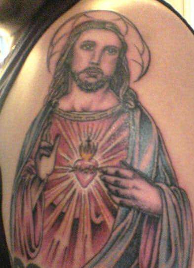 Catholic Jesus Tattoo On Left Shoulder