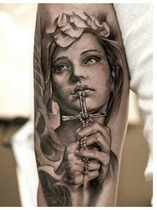 Catholic Virgin Mary Tattoo On Sleeve