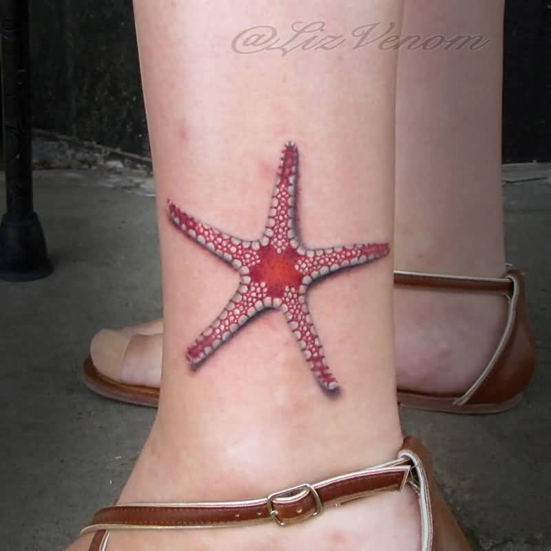 Color Ink Tribal Starfish Tattoo On Leg