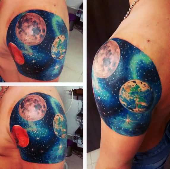 Color Ink Universe Tattoo On Shoulder