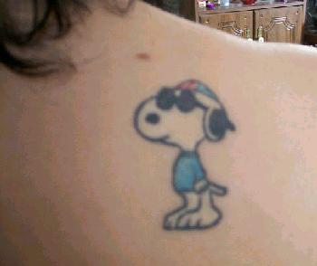 Color Snoopy Tattoo On Right Back Shoulder
