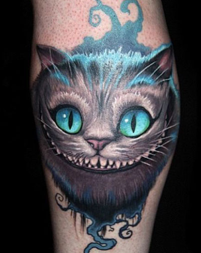 Colored Cheshire Cat Alice in Wonderland Tattoo