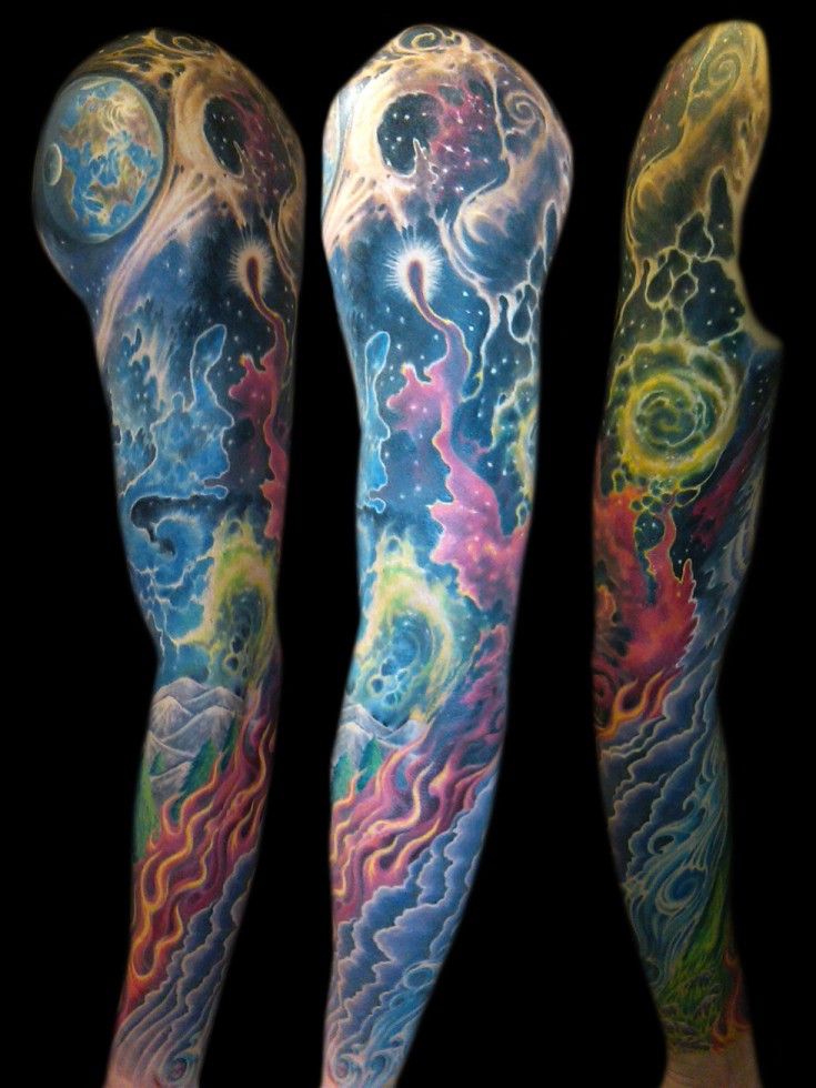 Colored Universe Tattoo On Full Sleeve