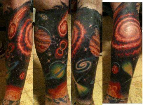 Colored Universe Tattoo On Leg