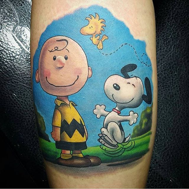 Colorful Charlie Brown And Snoopy Tattoo by kiljun