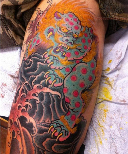 Colorful Foo Dog Tattoo
