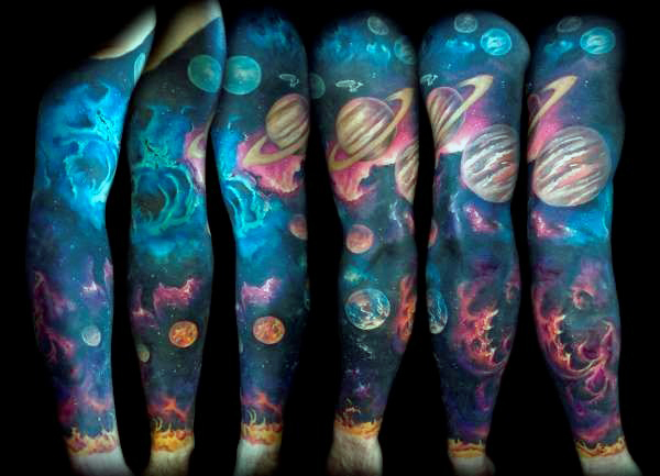 Colorful Universe Tattoo On Full Sleeve