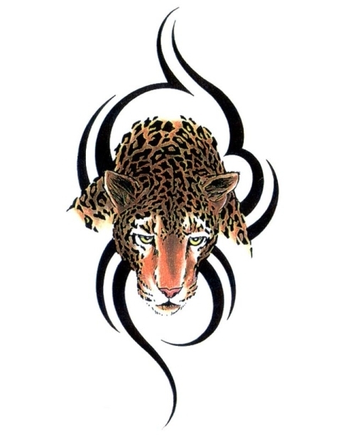 Cool Jaguar With Tribal Design Tattoo Stencil