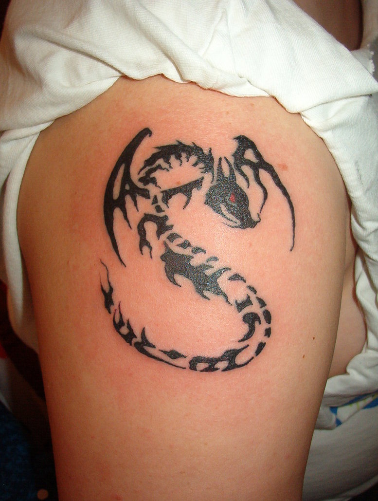 Cool Small Tribal Dragon Tattoo On Leg