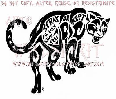 Cool Tribal Panther Having Lettering On Body Tattoo Stencil By WildSpiritWolf