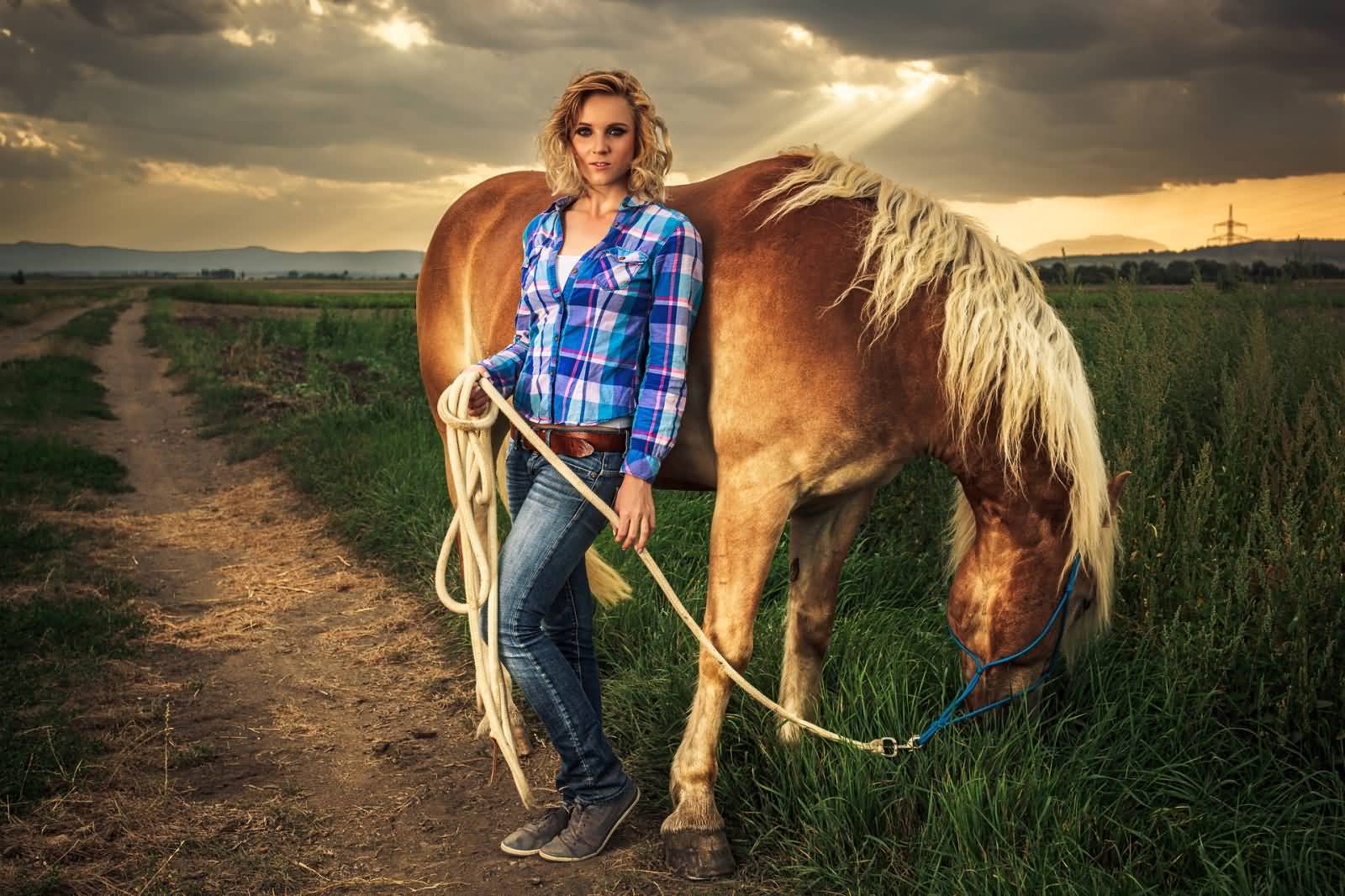 Country Girl Posing With Horse