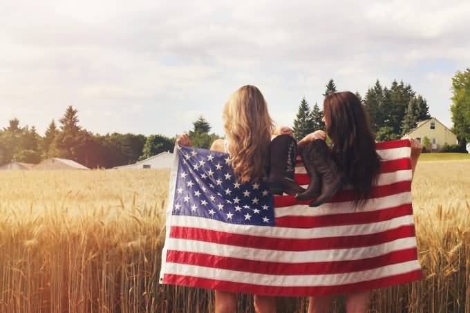 Country Girls With American Flag Picture