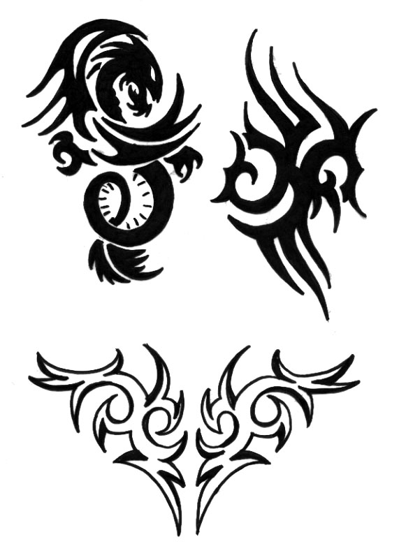 Creative Dragon And Other Tribal Designs Tattoo