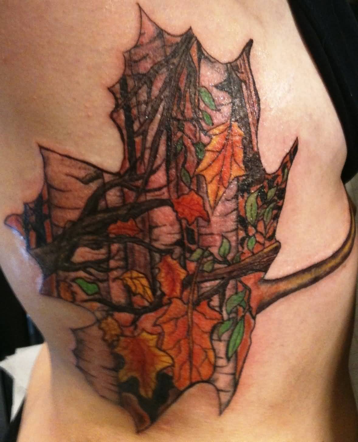 Creative Maple Leaves In Leaf Shape Fall Tattoo