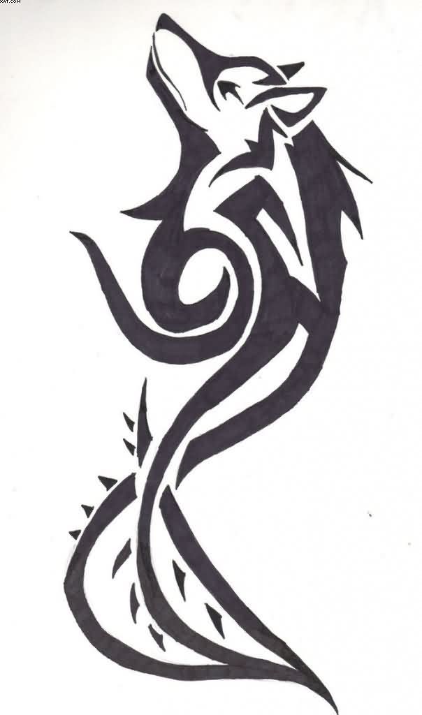 Creative Tribal Wolf Having Mermaid Tail Tattoo Design