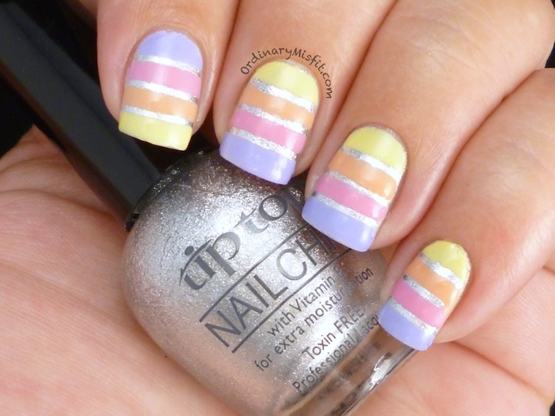 Cute Multicolored Stripes Design Nail Art