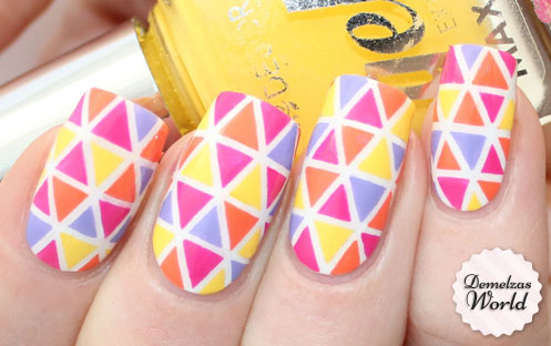 Cute Triangles Multicolor Pattern Nail Art Design