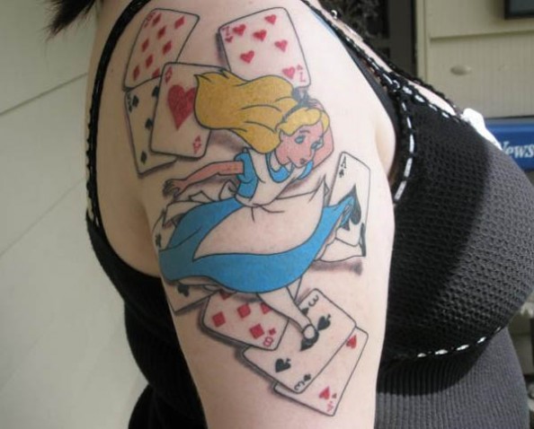 Disney Alice in Wonderland Tattoo On Right Shoulder