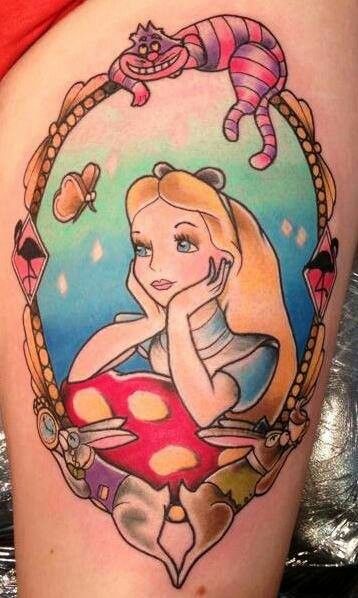 Disney Alice in Wonderland Tattoo On Side Thigh