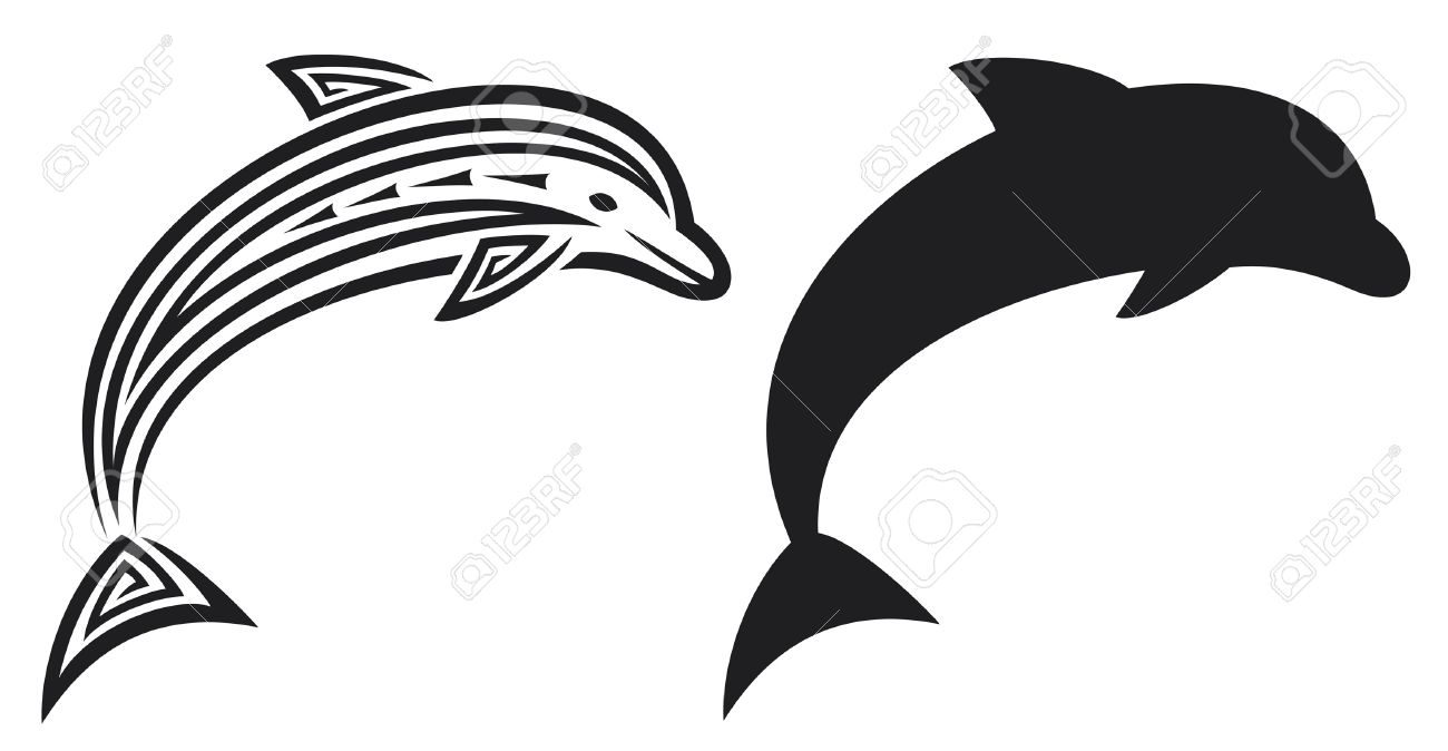 Dolphin Tribal And Silhouette Tattoo Design