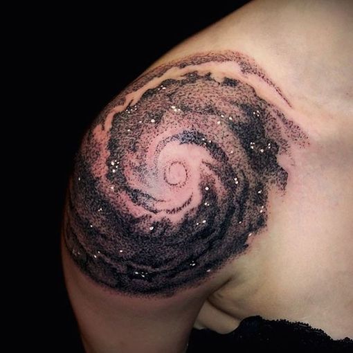 Dotwork Space Tattoo On Right Shoulder
