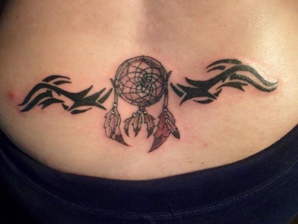 Dreamcatcher With Tribal Design Tattoo For Women