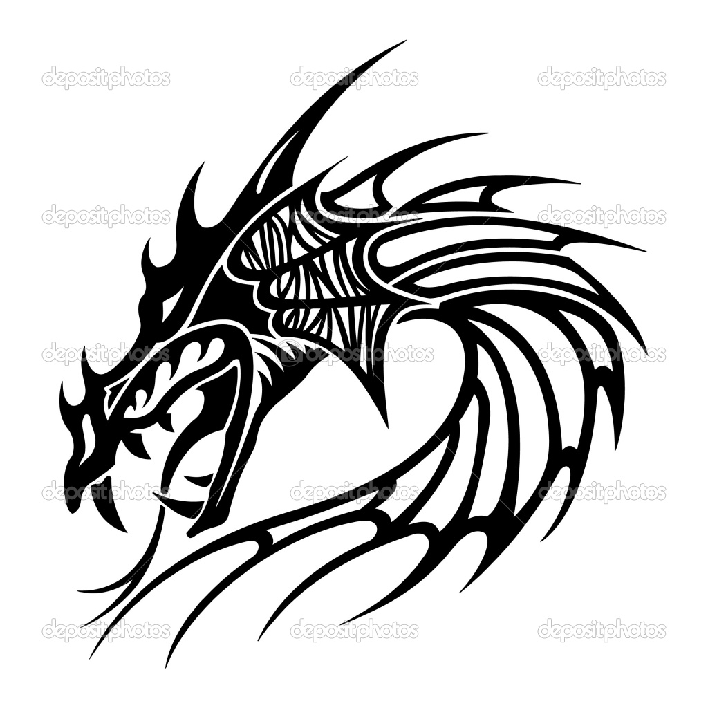 Extremely Nice Tribal Dragon Head Roaring Tattoo Design