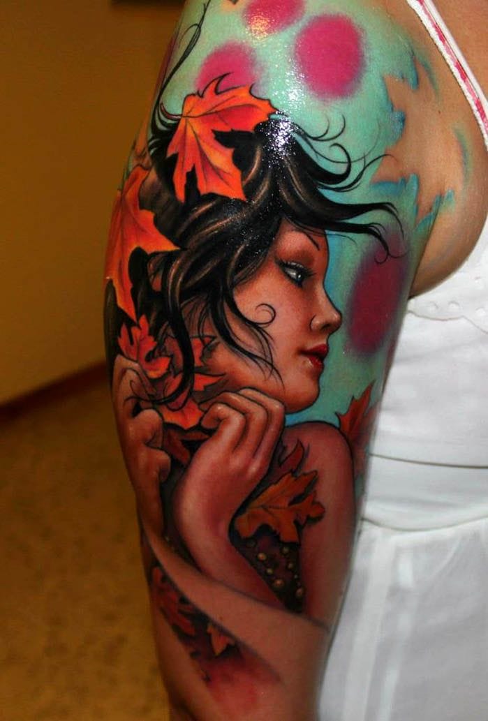 Fall Girl Tattoo On Half Sleeve by Riccardo Cassese