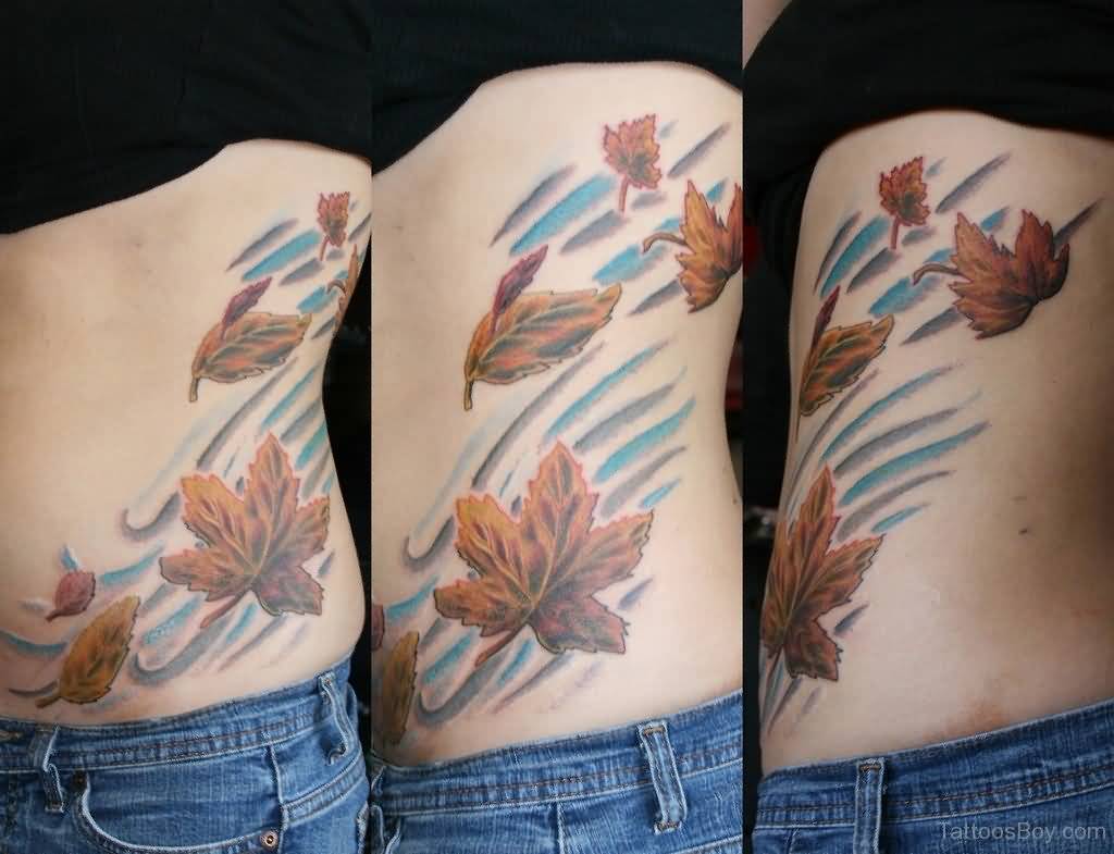 Fall Leaf Tattoos On Side Rib