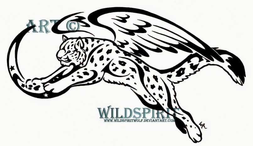 Fantastic Tribal Winged Leopard Tattoo Sample