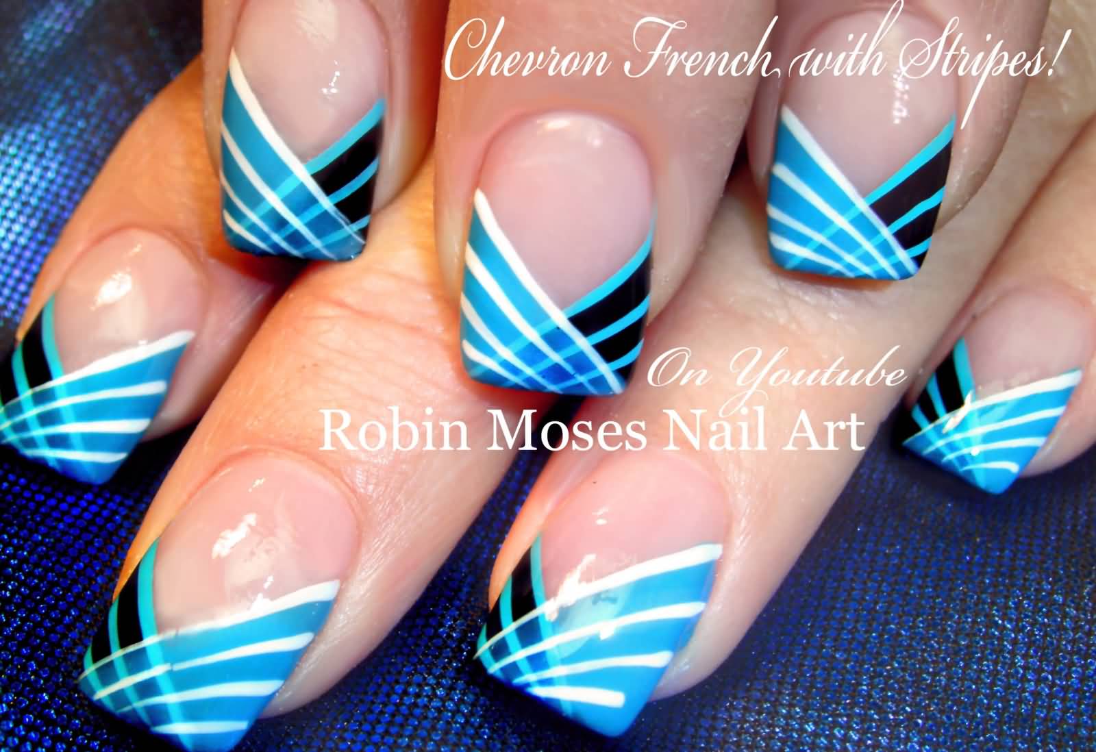 French Tip White And Black Cross Stripes Nail Art