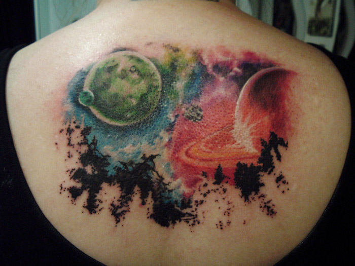 Galaxy Universe Tattoo On Upper Back