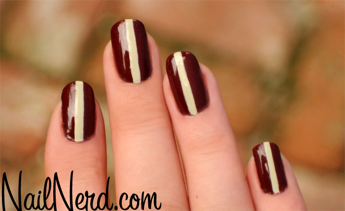 Glossy Red Nails With White Stripes Nail Art