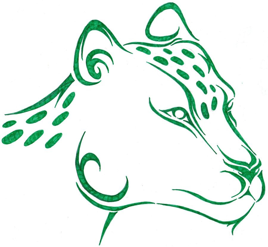 Green Ink Tribal Leopard Head Tattoo Design By Cherry Cheese Cake