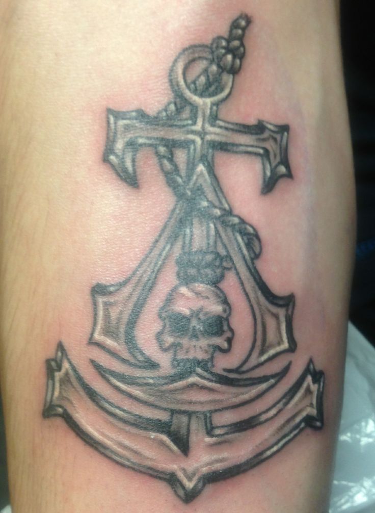 Grey Anchor And Assassins Creed Tattoo