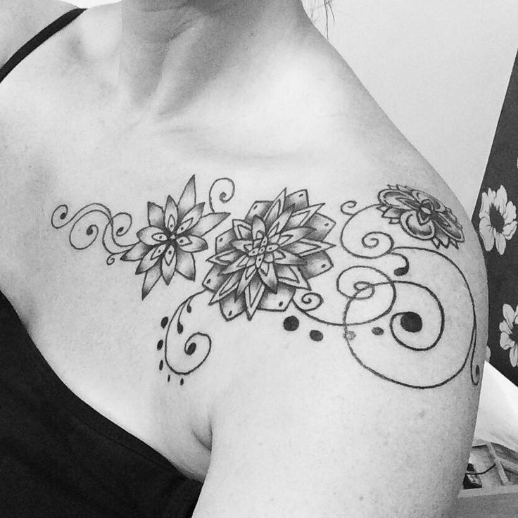 Grey Ink Clavicle Flower Tattoos