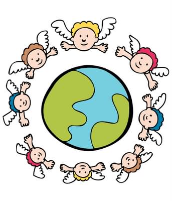 Group Of Guardian Angels Around Earth Clipart