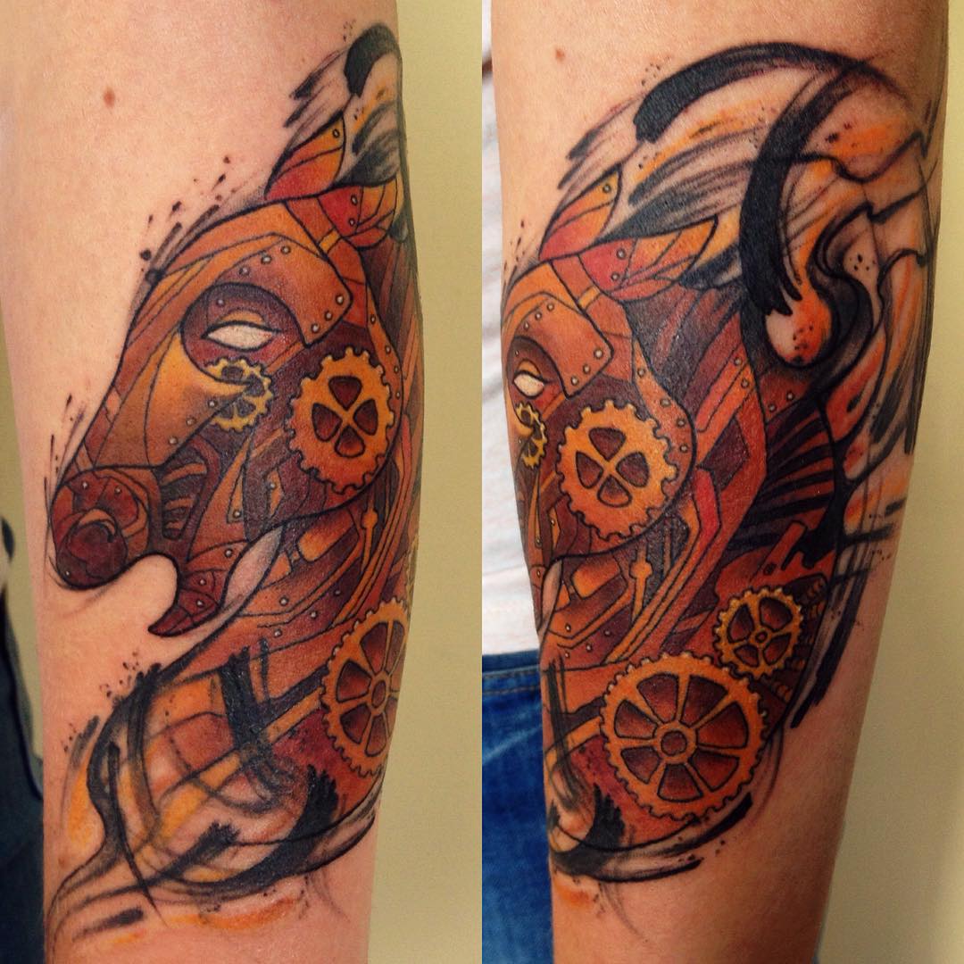 Horse Steampunk Tattoo On Sleeve