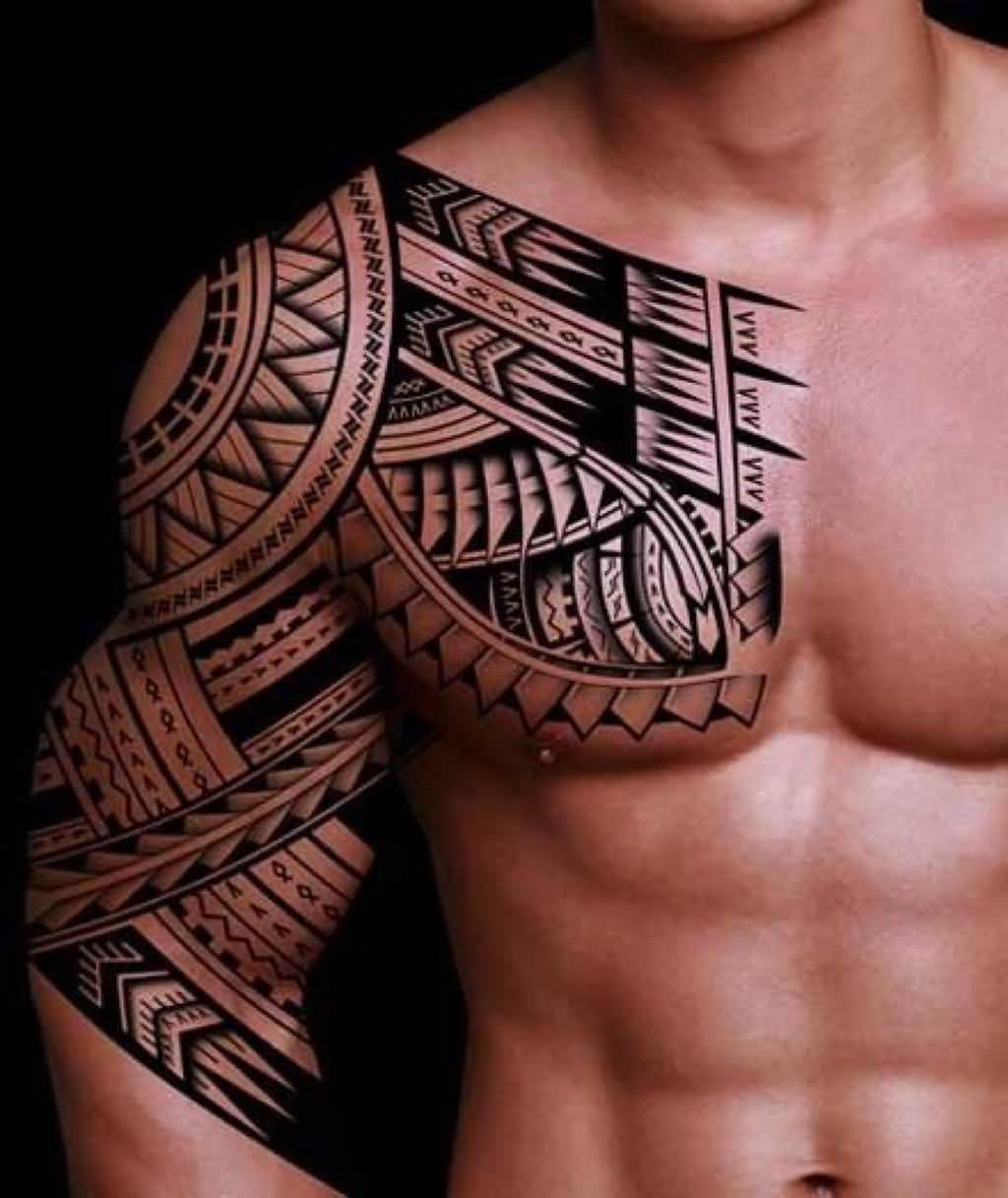 Incredible Polynesian Tribal Tattoo On Chest