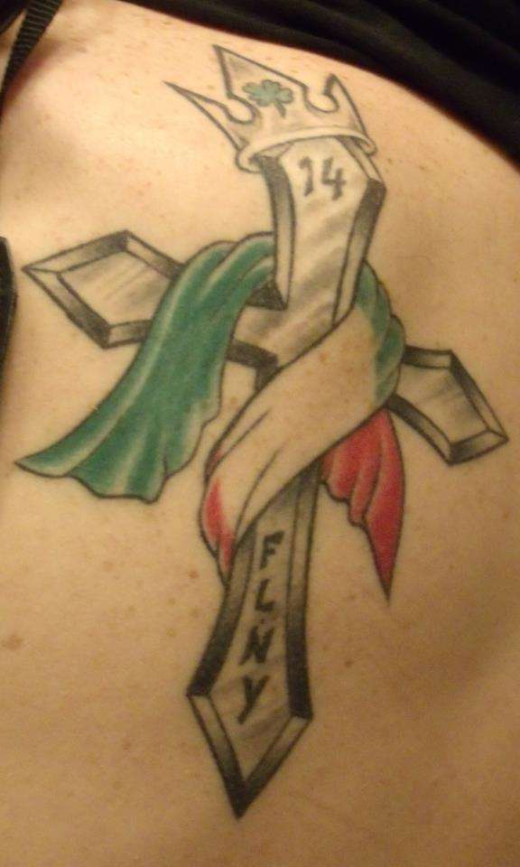 Irish Flag And Crown Cross Catholic Tattoo